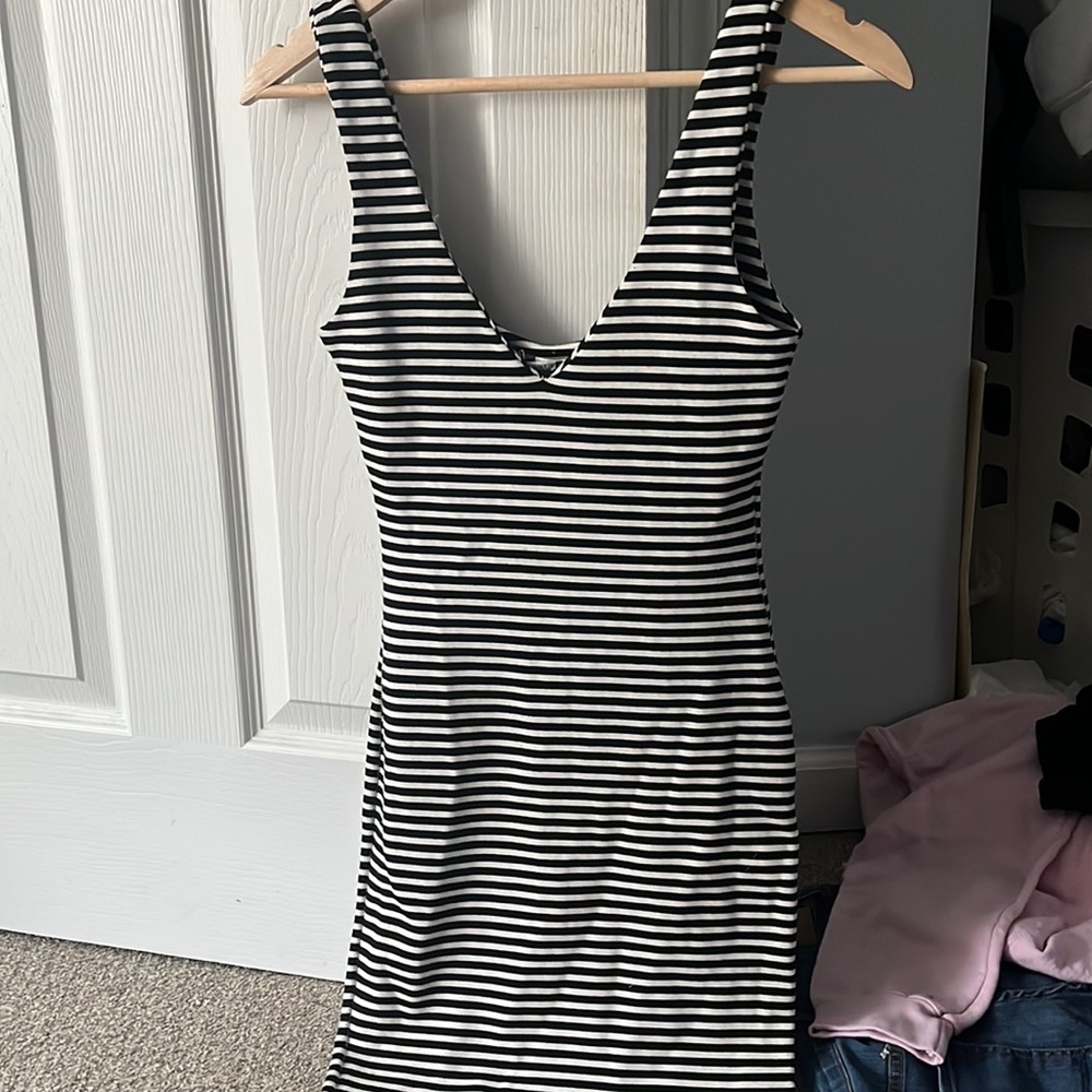 black and white stripped fitted dress